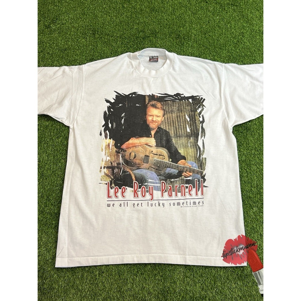 Vintage Lee Roy Parnell T-Shirt We All Get Lucky Sometimes Mens XL White 90s USA